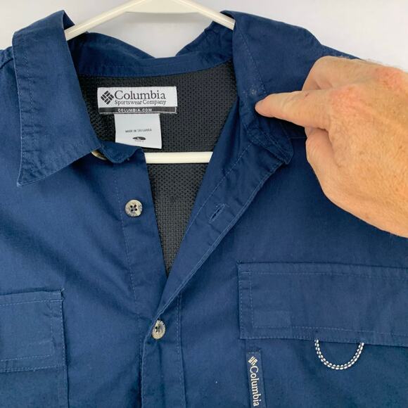 Columbia Navy Blue Long Sleeve Mens Casual Long Sleeve Shirt Size L - Picture 10 of 15